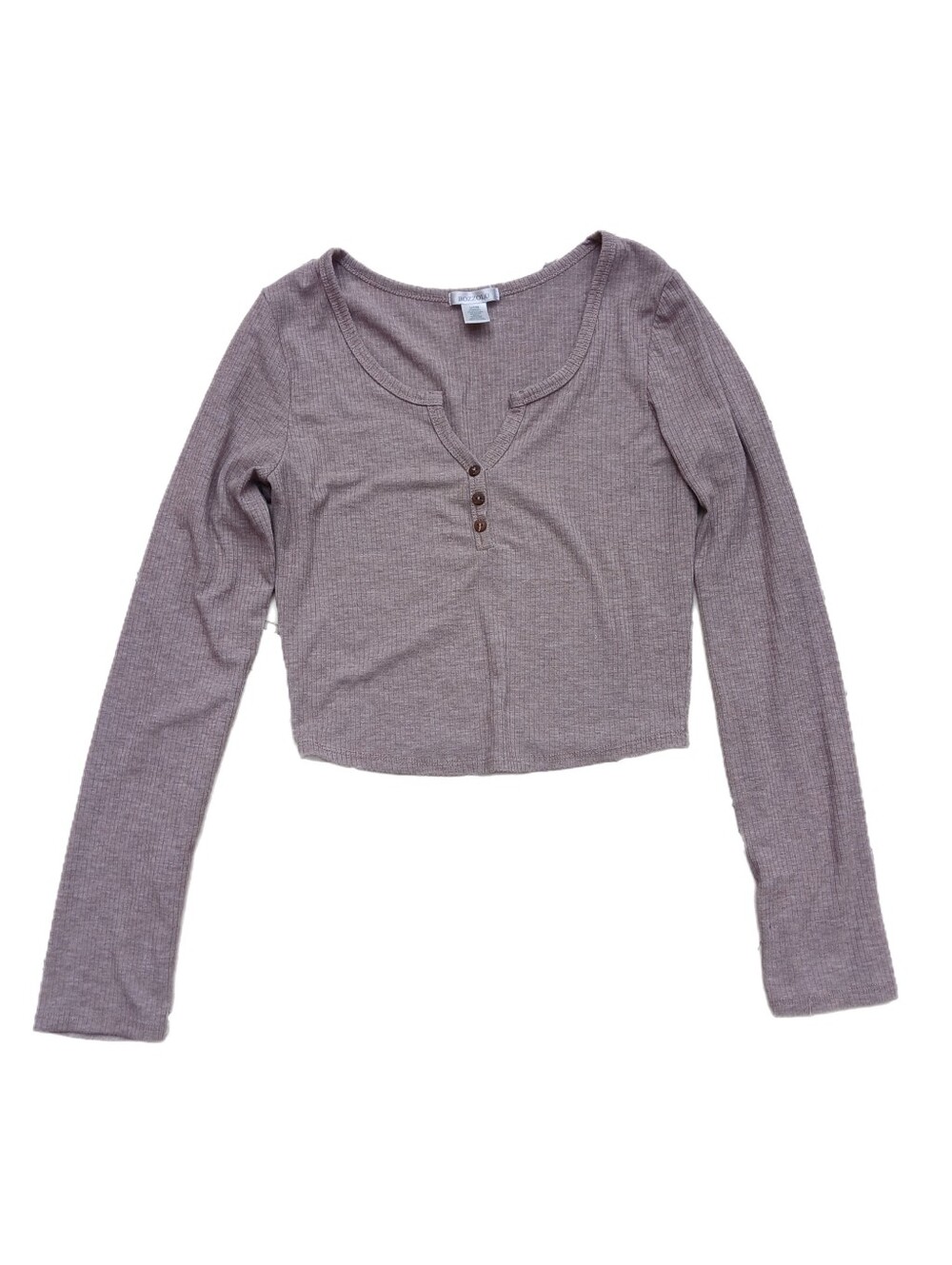 Bozzolo Ribbed Cropped Henley Top - Beige